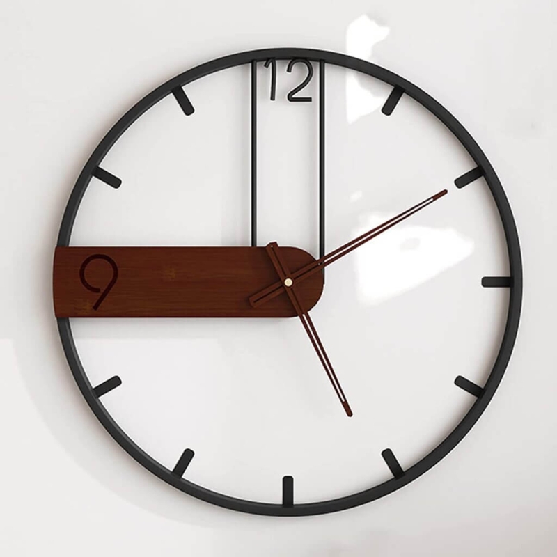 Modern Minimalist Wall Clock with Wooden Accent