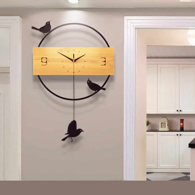 Modern Minimalist Wooden Wall Clock with Bird Design