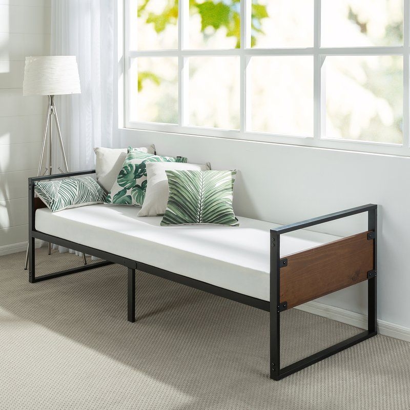 Modern Narrow Frame Day Bed with Leaf Print Pillows