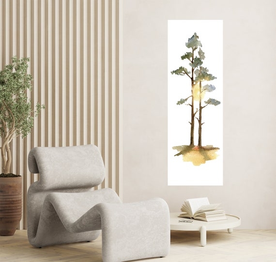 Modern Narrow Vertical Tree Wall Art Decor