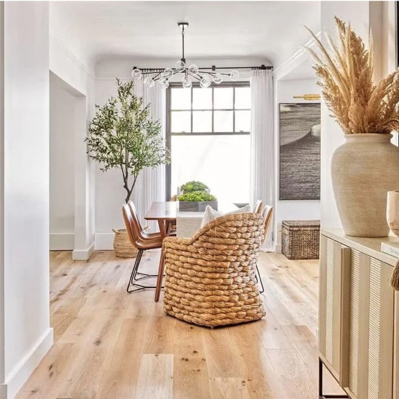 Modern Natural Wood and Woven Dining Room Design