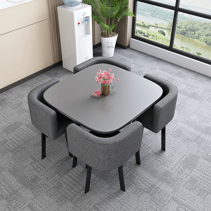 Modern Nesting Dining Table Set with Upholstered Chairs