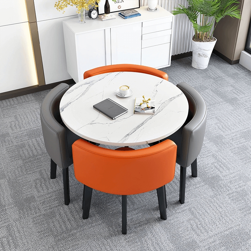 Modern Nesting Dining Table with Upholstered Chairs