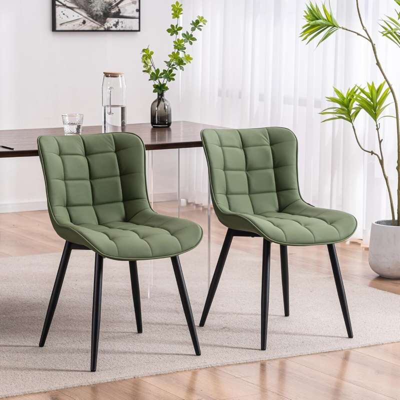 Modern Olive Green PU Leather Dining Chairs Set