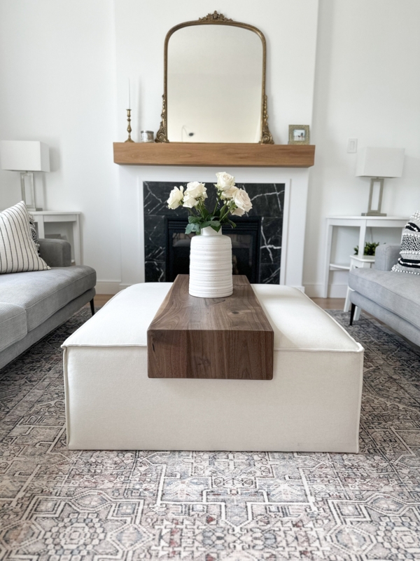 Modern Ottoman Coffee Table with Wooden Tray