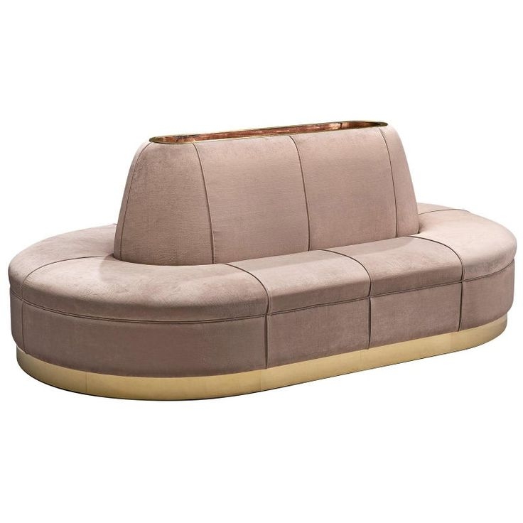 Modern Oval Pink Velvet Sofa with Brass Base