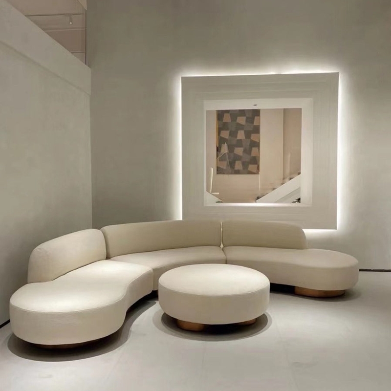 Modern Oval Sectional Sofa with Round Ottoman Design