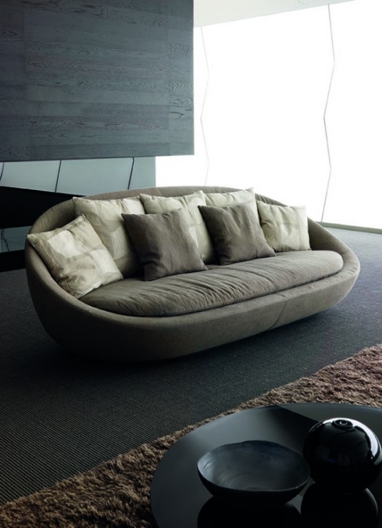 Modern Oval Sofa with Neutral Tones
