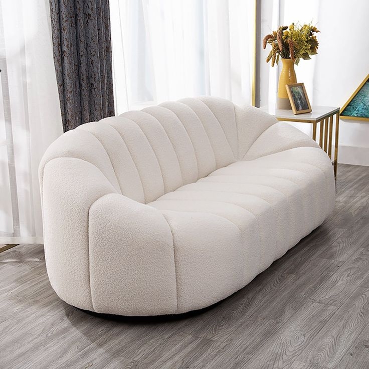 Modern Oval White Boucle Upholstered 3-Seater Sofa
