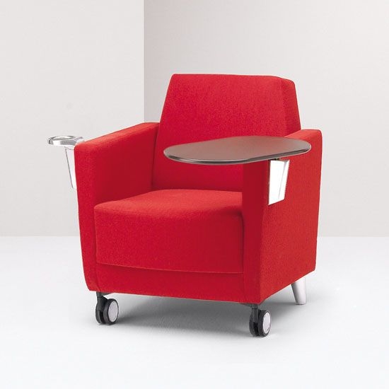 Modern Red Chair With Attached Desk and Wheels