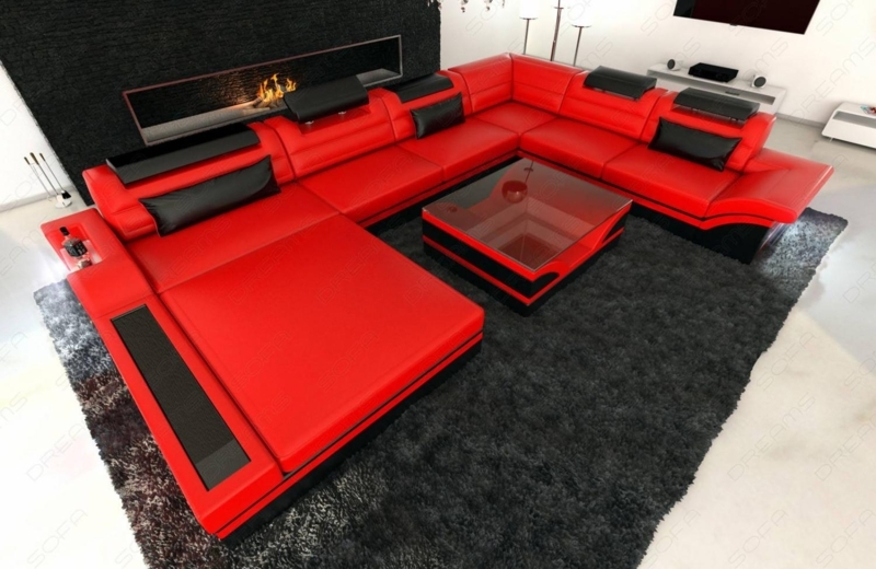Modern Red Sectional Sofa with Black Accents