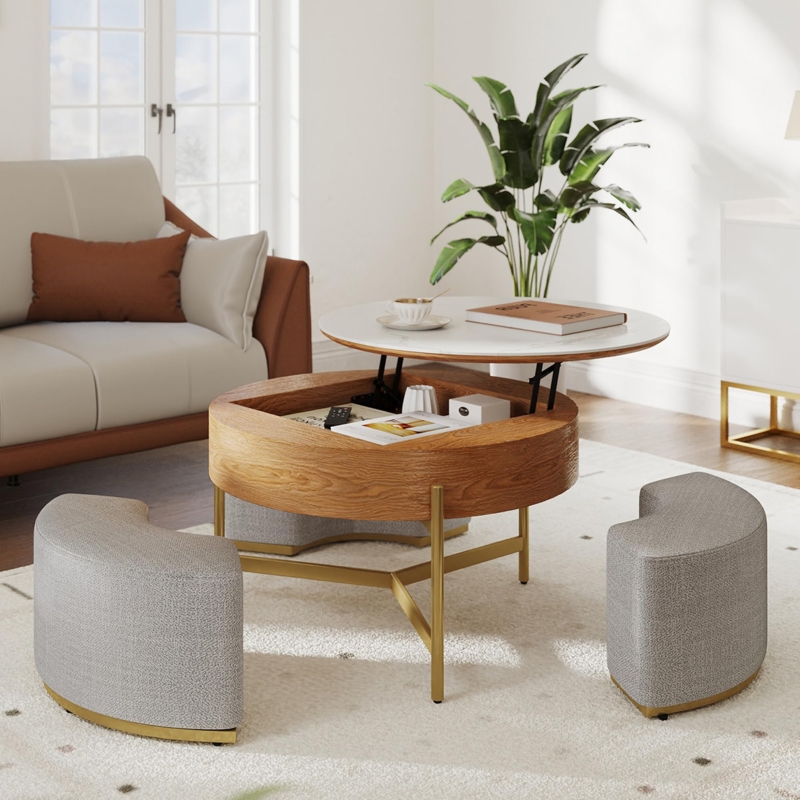 Modern Round Coffee Table with Hidden Storage