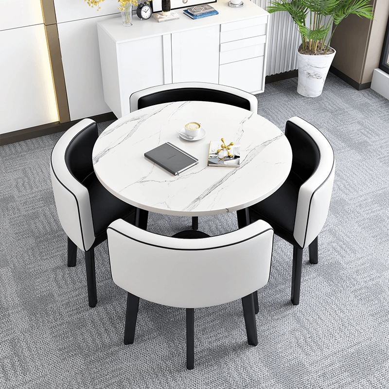 Modern Round Marble Dining Table with Upholstered Chairs