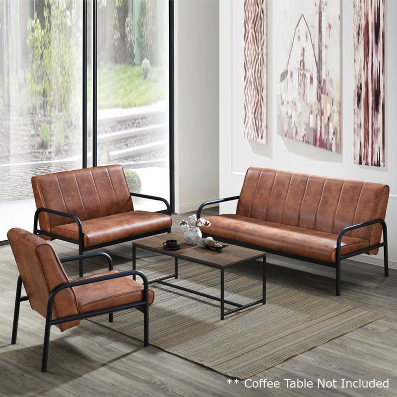 Modern Steel Frame Sofa Set with Leather Upholstery