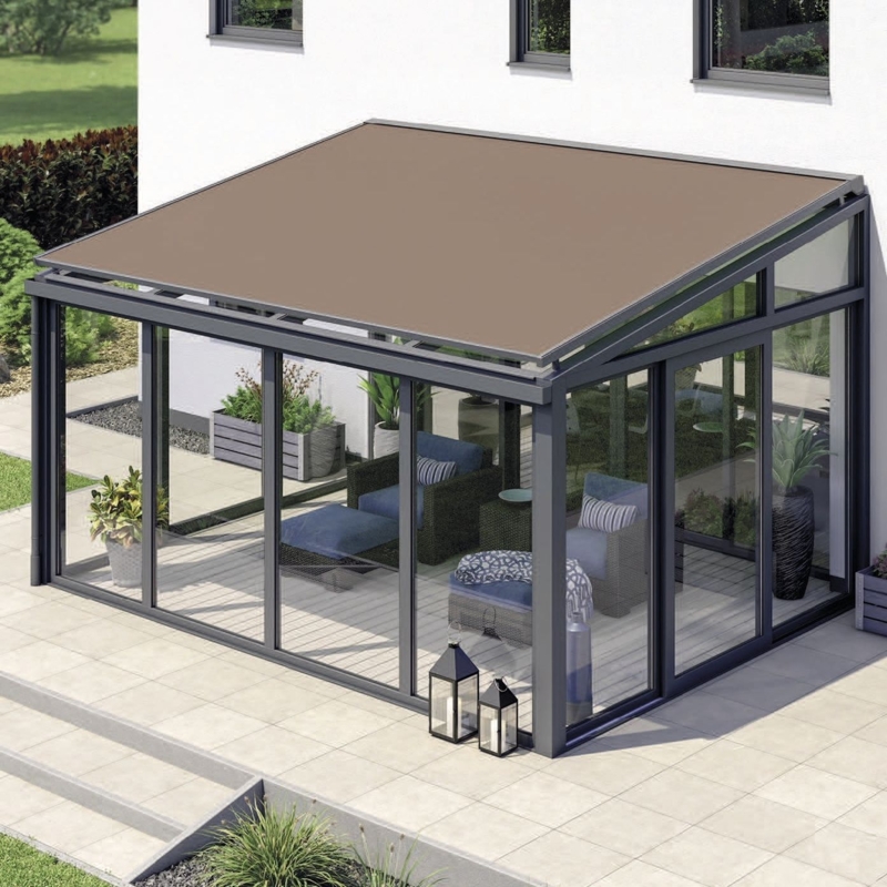 Modern Wall-Mounted Glass Pergola with Retractable Roof