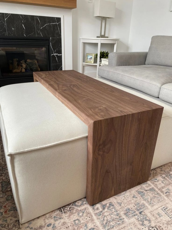 Modern Walnut Ottoman Coffee Table with Wheels