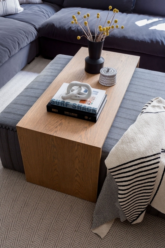 Modern Waterfall Coffee Table Over Ottoman Design