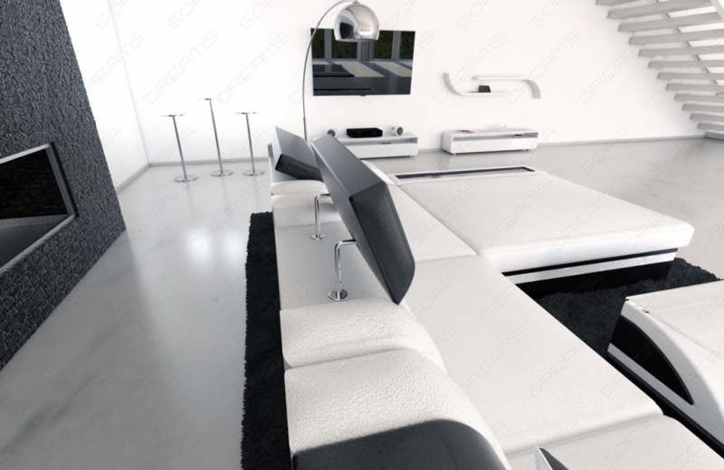 Modern White and Black Sectional Sofa in Minimalist Living Room