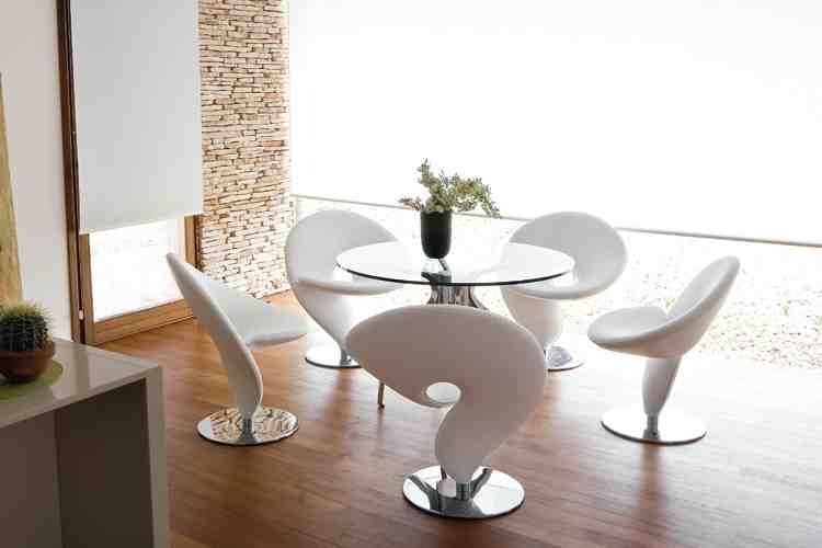 Modern White Funky Dining Chairs with Glass Table