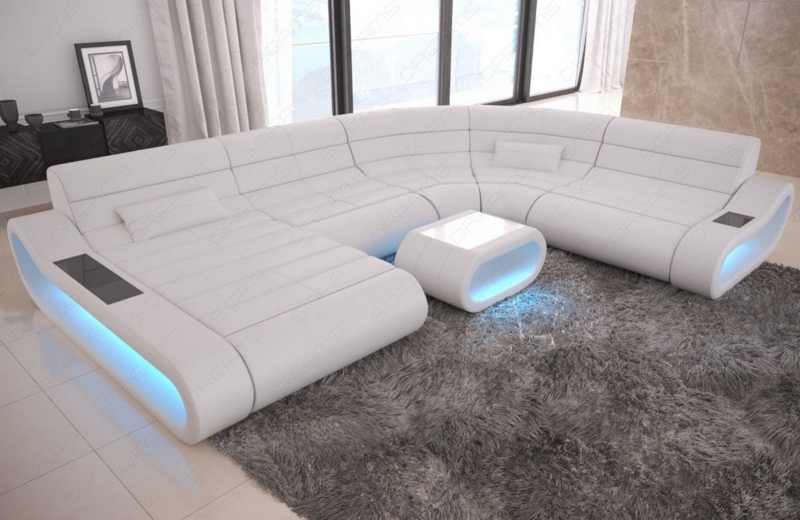 Modern White Luxury Sectional Sofa with LED Lighting