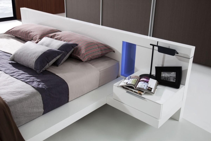 Modern White Platform Bed with Built-in Nightstands