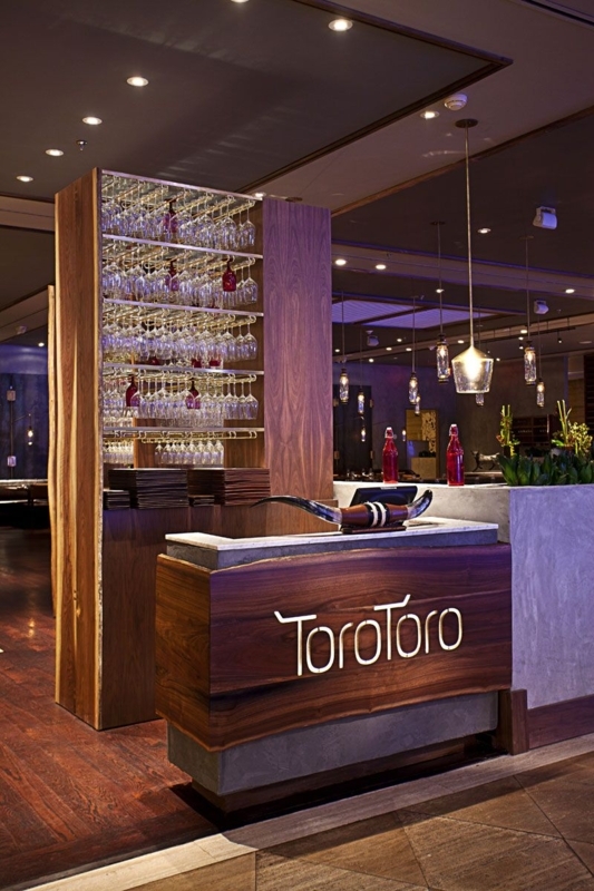Modern Wood and Glass Host Stand at Toro Toro Miami