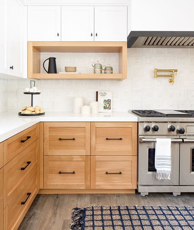 Modern Wood Kitchen Cabinets with Black Hardware