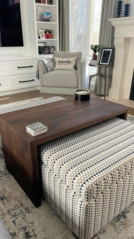 Modern Wooden Coffee Table with Patterned Ottoman