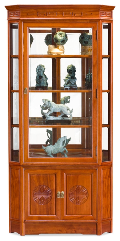 Natural Finish Rosewood Chinese Corner Display Cabinet