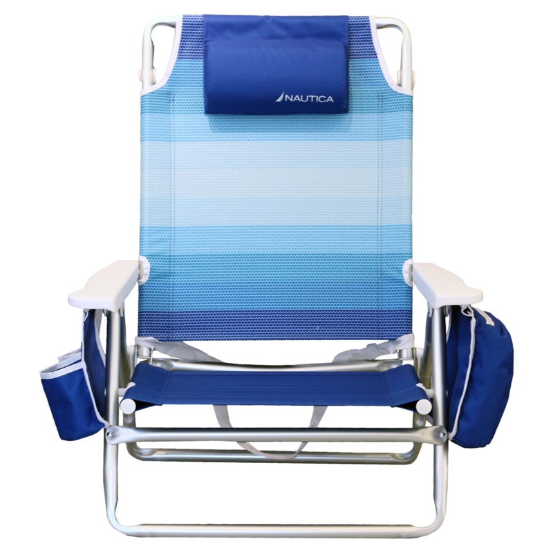 Nautica Blue Striped Portable Beach Chair with Cushions