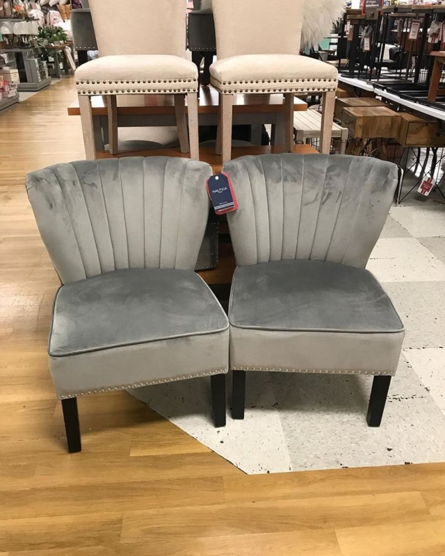 Nautica Large Gray Velvet Accent Chairs