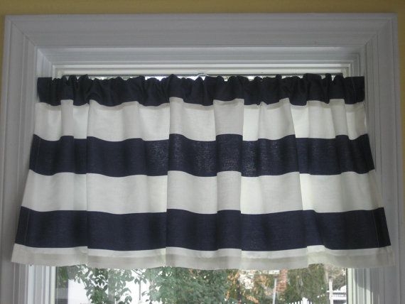 Nautical Horizontal Stripe - Curtain Valance - Navy Blue and White ...