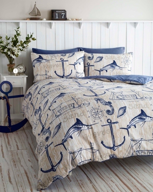 Nautical Theme Super King Duvet Cover with Anchors