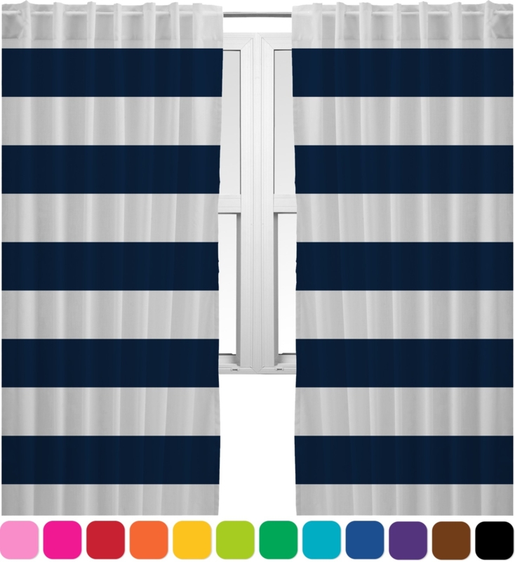 Navy Blue and White Horizontal Stripe Curtains