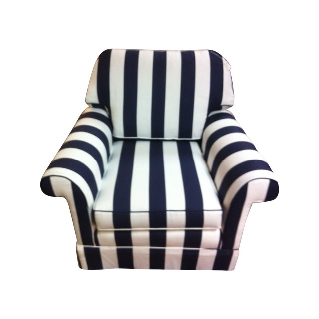 Navy Blue and White Striped Accent Chair