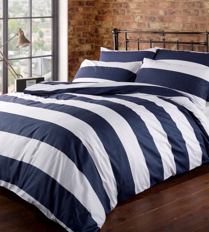 Navy Blue and White Striped Bedding Set