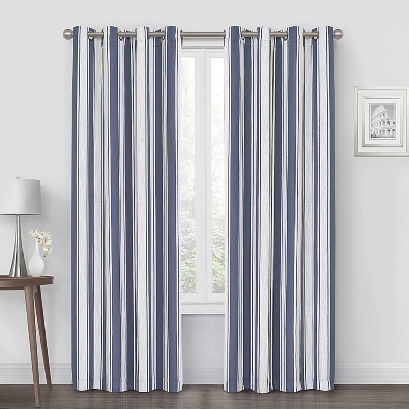 Navy Quinn Stripe Blackout Window Curtain Panels