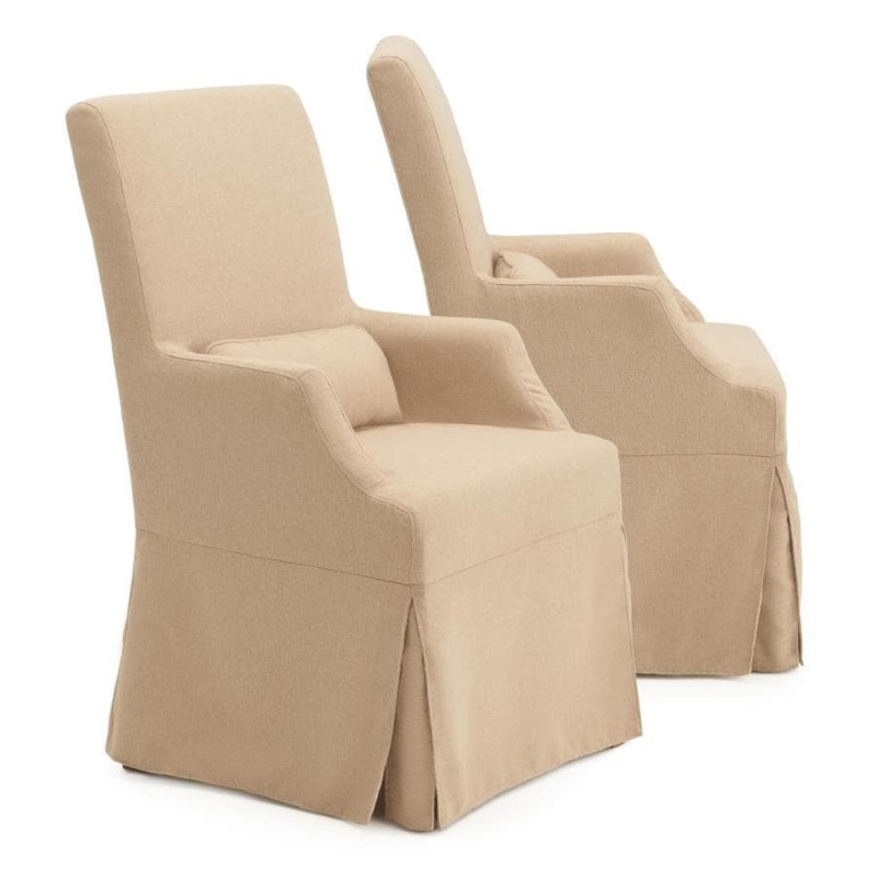 Neutral Beige Slipcover Dining Arm Chairs Set