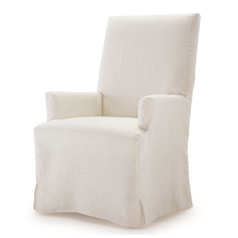Neutral Slipcovered Tall Dining Arm Chair