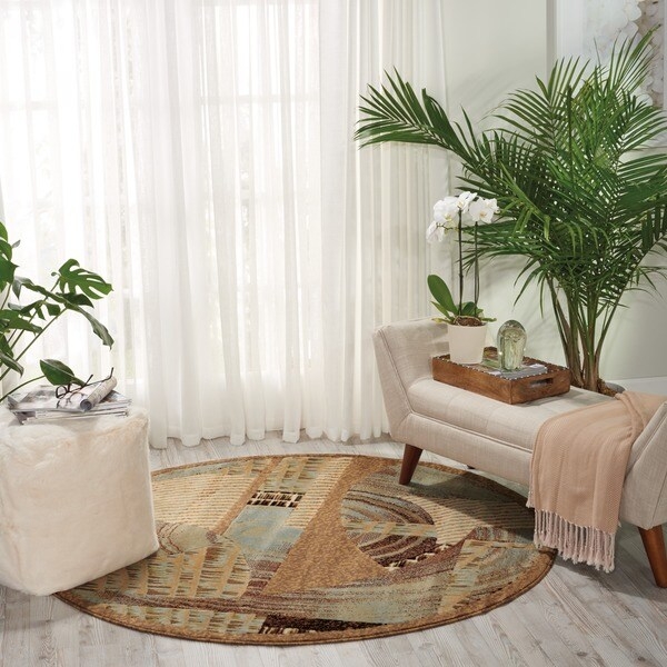 Nourison Modesto Round Beige Abstract Pattern Rug