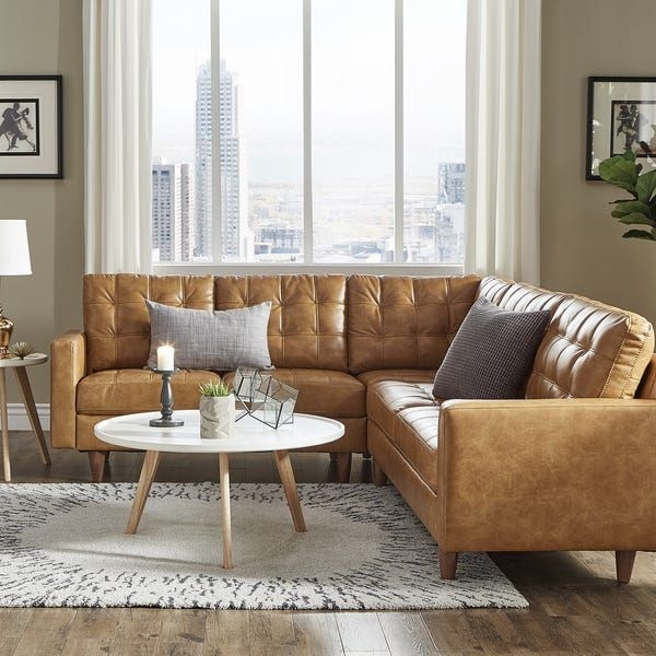 Odin Caramel Leather L-Shaped Sectional Sofa
