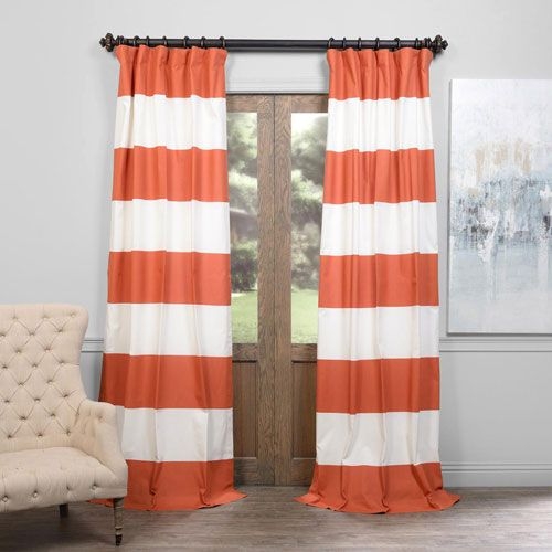 Orange and Off White 50 x 120-Inch Horizontal Stripe Curtain | Striped room
