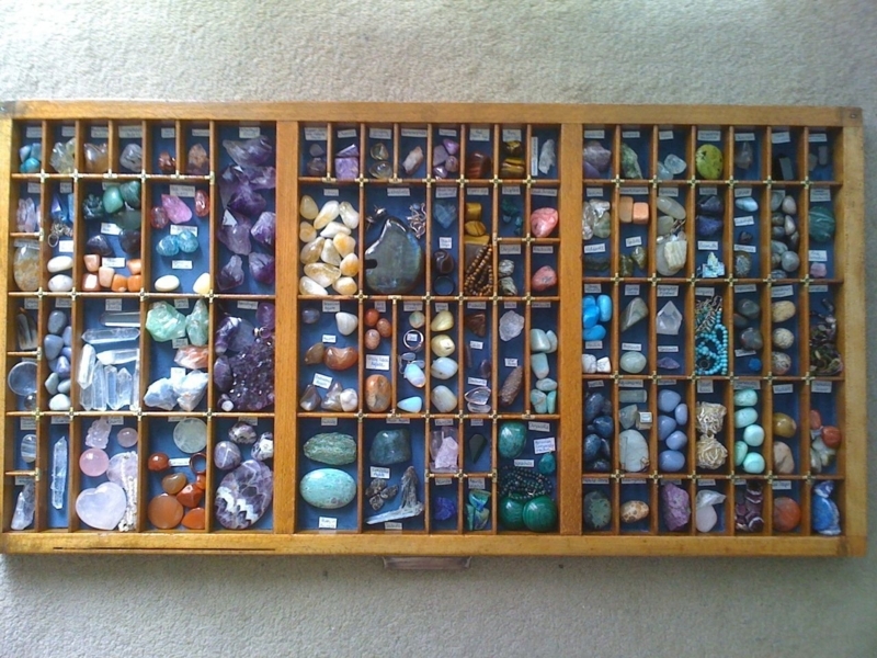 Organized Crystal and Rock Collection Display Case