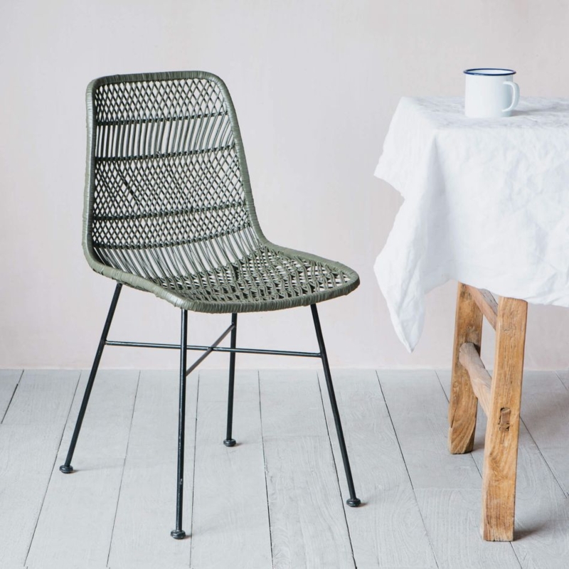 Oslo Olive Green Woven Dining Chair with Metal Legs
