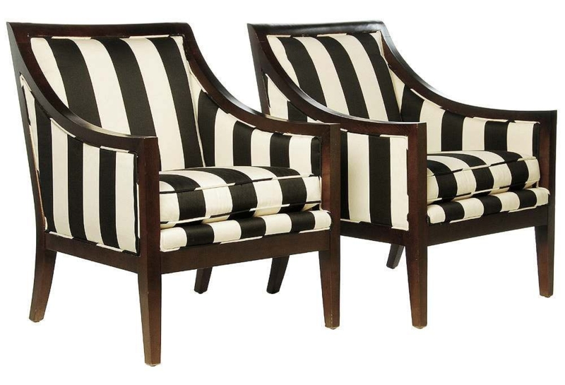Pair of Black and White Striped Armchairs