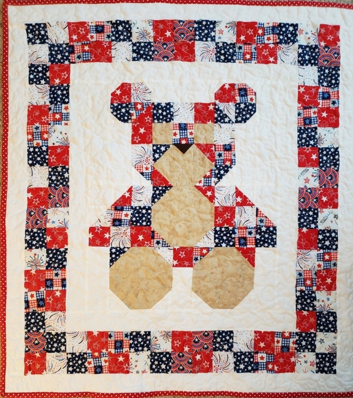 Patriotic Bear Quilt Pattern with Red Blue Stars
