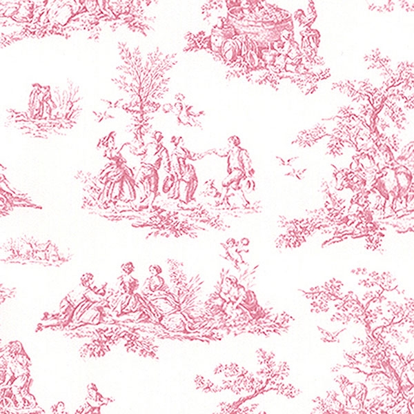 Pink French Country Side Toile Wallpaper Design