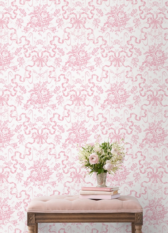 Pink Peony Toile Wallpaper with Vintage Charm