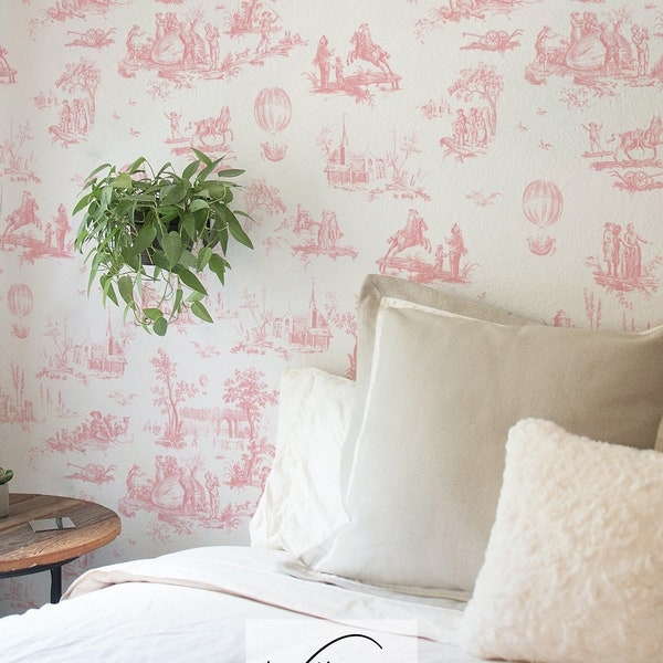 Pink Toile Mural Wallpaper for Cozy Bedroom