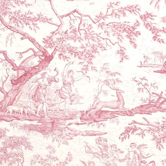 Pink Toile Wallpaper with Classic Hunting Scene